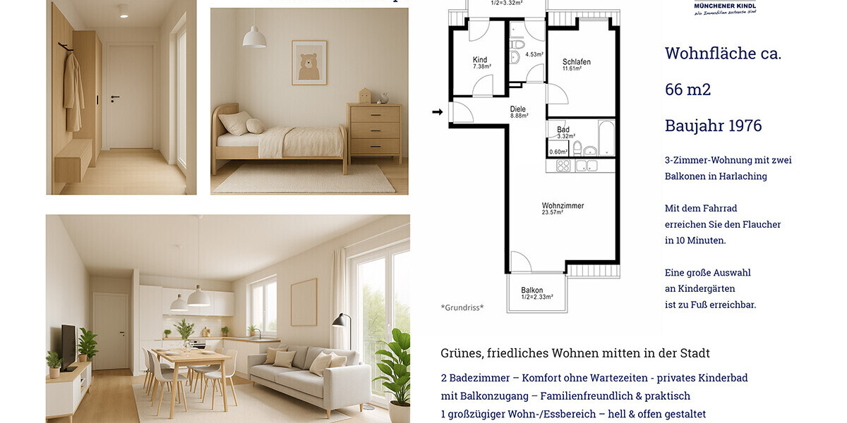 Lichtdurchflutete 3-Zimmer-Wohnung mit zwei Balkonen in München-Harlaching 3 zimmer