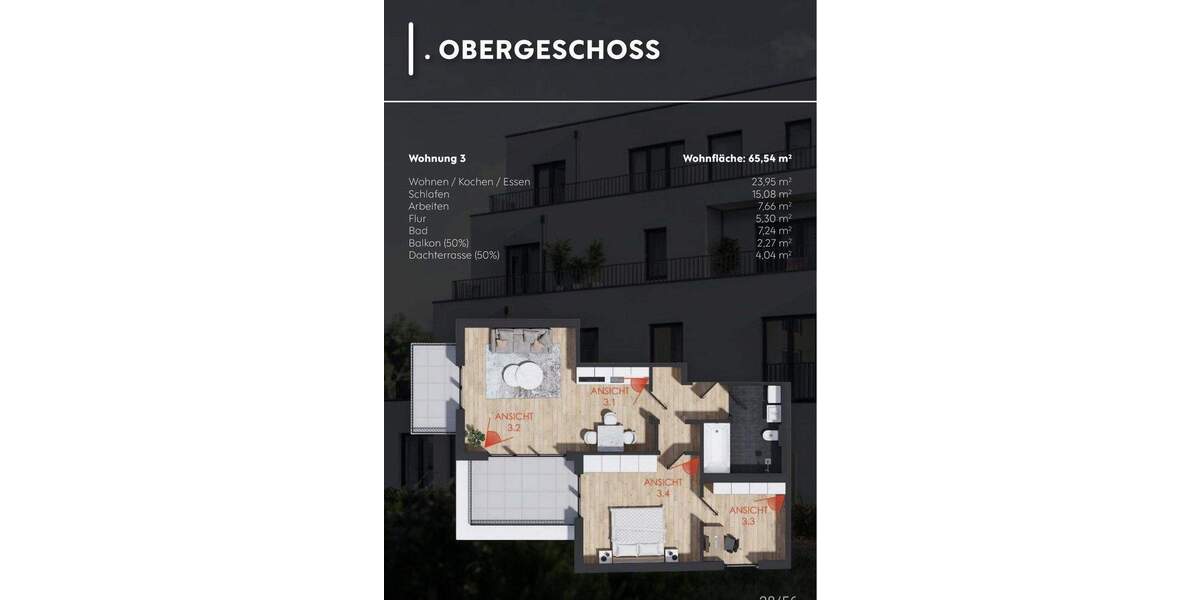 Exklusive Neubau-Wohnung mit Dachterrasse und Balkon (Süd-West-Ausrichtung) - Erstbezug 3 zimmer