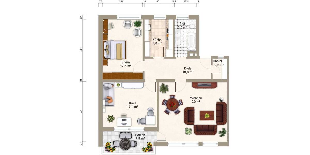 Etagenwohnung Ottobrunn - 3 Zimmer, 94 m&sup2;, 1.540&euro; | Angebot:23985697