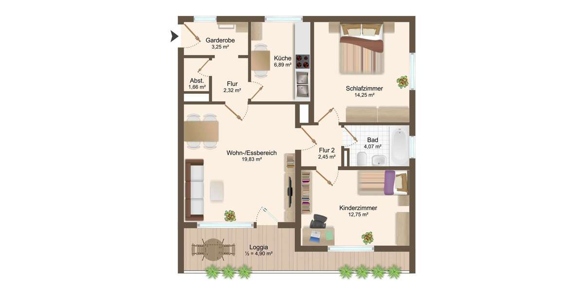 Etagenwohnung München Feldmoching-Hasenbergl - 3 Zimmer, 72 m&sup2;, 450.000&euro; | Angebot:27097517