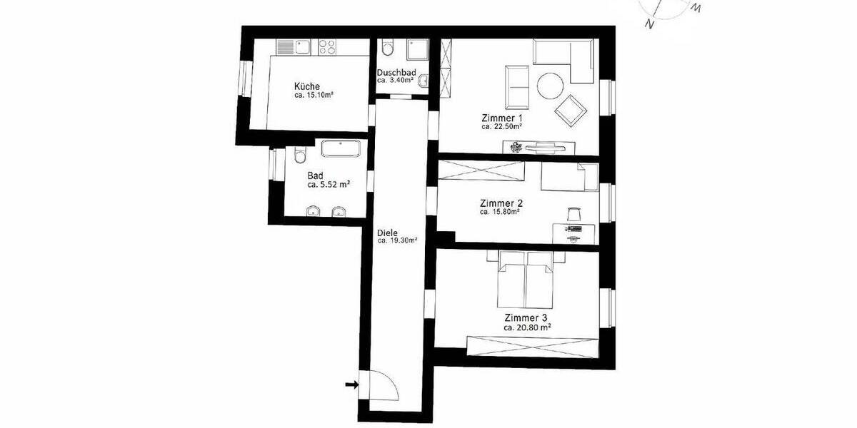 Etagenwohnung München Untergiesing-Harlaching - 3 Zimmer, 102 m&sup2;, 895.000&euro; | Angebot:26594693