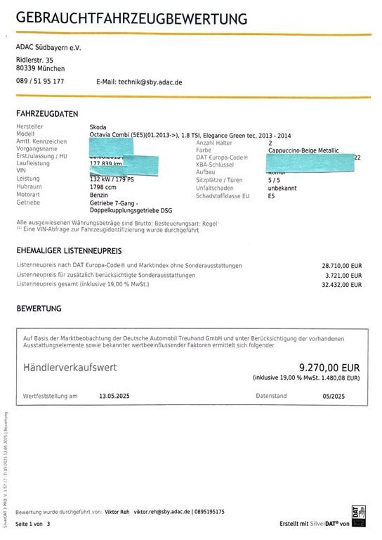 Skoda Octavia 182.731 km 8.300 € München 80337