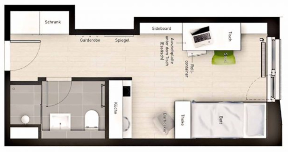 Etagenwohnung München Am Riesenfeld - 1 Zimmer, 21 m&sup2;, 265.000&euro; | Angebot:25895020