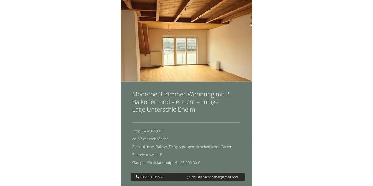 Dachgeschoßwohnung Unterschleißheim - 3 Zimmer, 97 m&sup2;, 674.000&euro; | Angebot:25509884