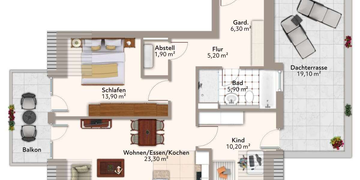 Etagenwohnung Dachau - 3 Zimmer, 80 m&sup2;, 1.810&euro; | Angebot:26313406