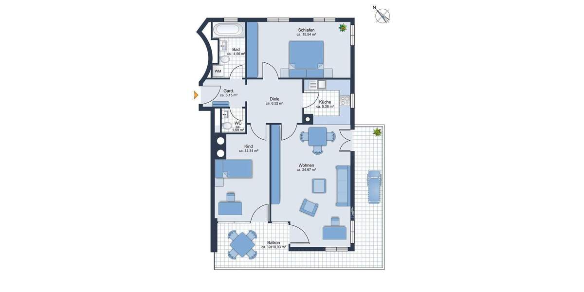 Etagenwohnung Gauting Stockdorf - 3 Zimmer, 84 m&sup2;, 450.000&euro; | Angebot:25664721