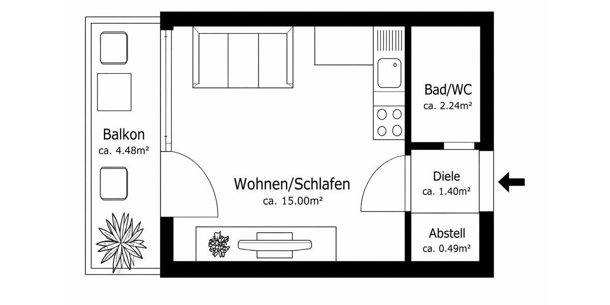 Etagenwohnung München Schwabing-West - 1 Zimmer, 24 m&sup2;, 242.000&euro; | Angebot:26196330