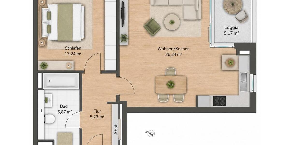 Etagenwohnung München Aubing-Lochhausen-Langwied - 2 Zimmer, 54 m&sup2;, 499.000&euro; | Angebot:26961565