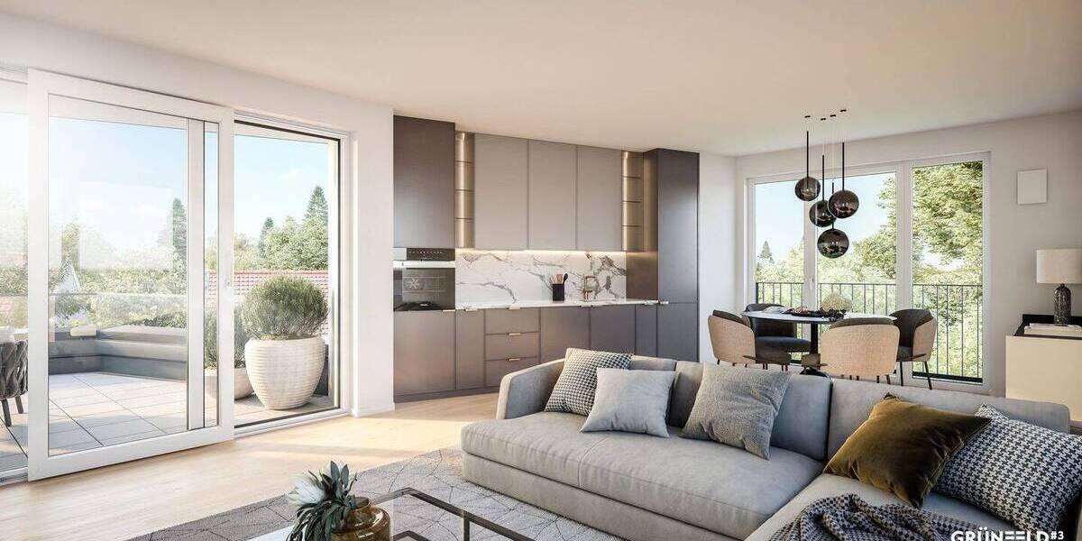 Terrassenwohnung München Feldmoching-Hasenbergl - 2 Zimmer, 65 m&sup2;, 609.000&euro; | Angebot:26358390