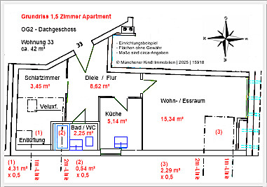 **Oben ist es am schönsten** charmantes APARTMENT im Dachgeschoss ** möbliert !! BEZUGSFREI !! - Dachgeschoßwohnung München Trudering-Riem | Angebot:24832250