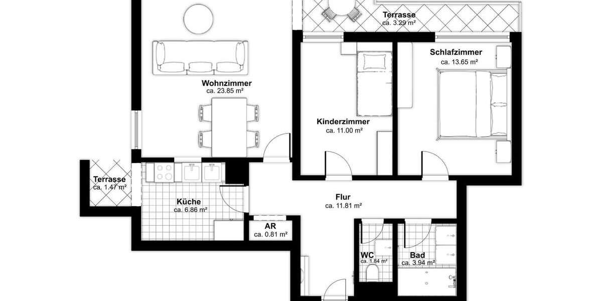 Etagenwohnung München Aubing-Lochhausen-Langwied - 3 Zimmer, 80 m&sup2;, 440.000&euro; | Angebot:25814180
