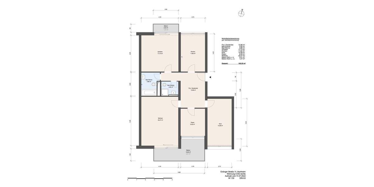Etagenwohnung Aschheim - 4 Zimmer, 103 m&sup2;, 650.000&euro; | Angebot:25682733