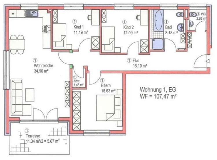 Erdgeschoßwohnung Unterschleißheim - 4 Zimmer, 107 m&sup2;, 2.100&euro; | Angebot:26413642