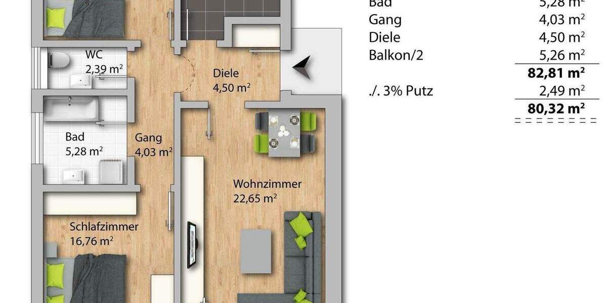 Etagenwohnung Fürstenfeldbruck - 3 Zimmer, 80 m&sup2;, 363.000&euro; | Angebot:25691123