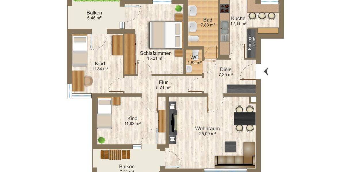 Etagenwohnung Grünwald - 4 Zimmer, 107 m&sup2;, 795.000&euro; | Angebot:25775682