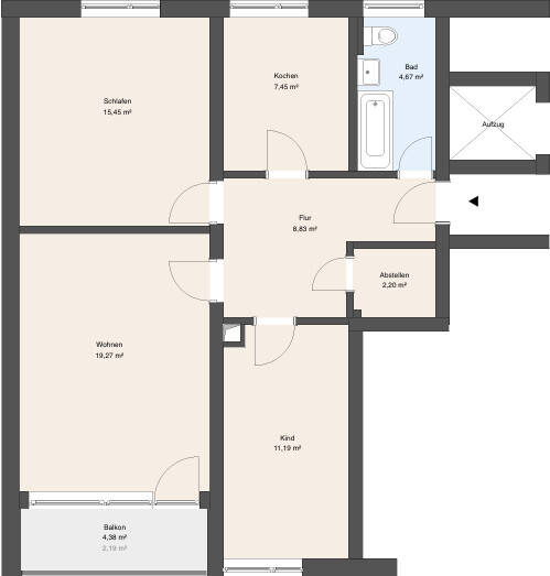 Etagenwohnung München Feldmoching-Hasenbergl - 3 Zimmer, 71 m&sup2;, 420.000&euro; | Angebot:26106611