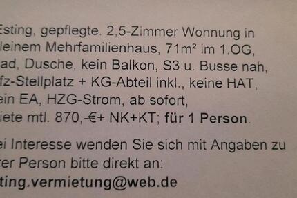 2,5 Zimmer Wohnung in Esting für 1 Person 2 zimmer