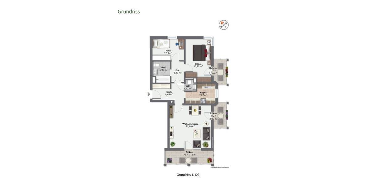 Etagenwohnung München Trudering-Riem - 3 Zimmer, 82 m&sup2;, 565.000&euro; | Angebot:26932110