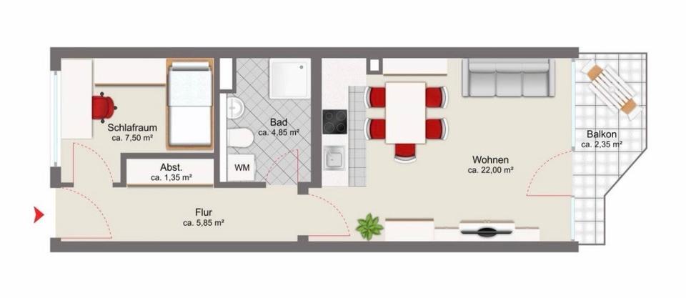 Helle Vollmöblierte 1,5 Zimmer Wohnung zimmer