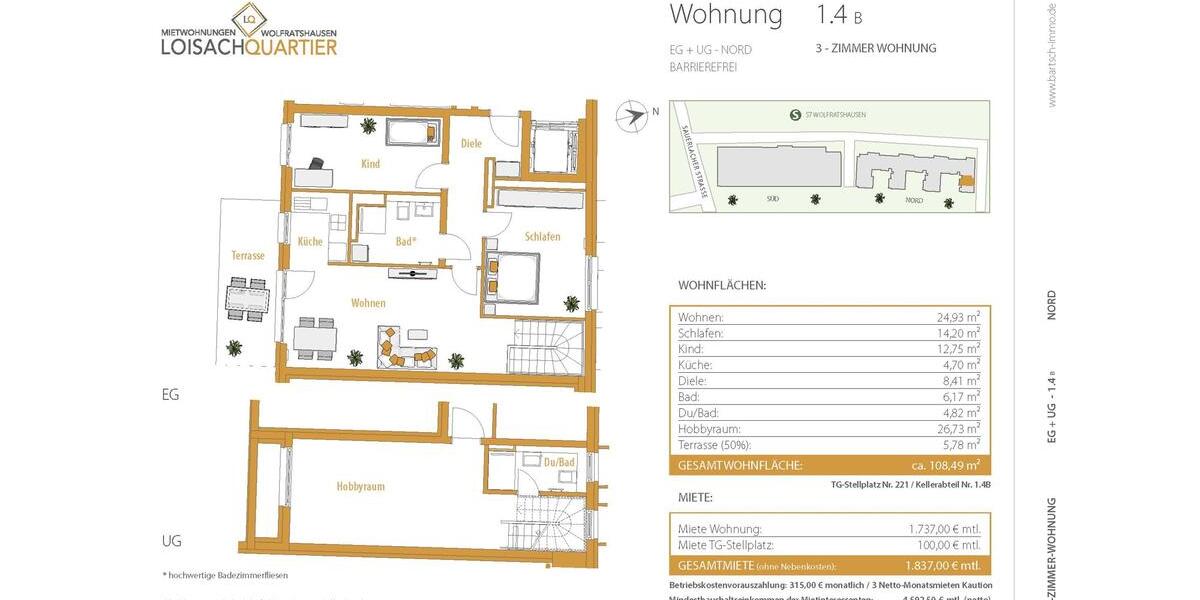 Erdgeschoßwohnung Wolfratshausen - 3 Zimmer, 108 m&sup2;, 1.737&euro; | Angebot:24863624