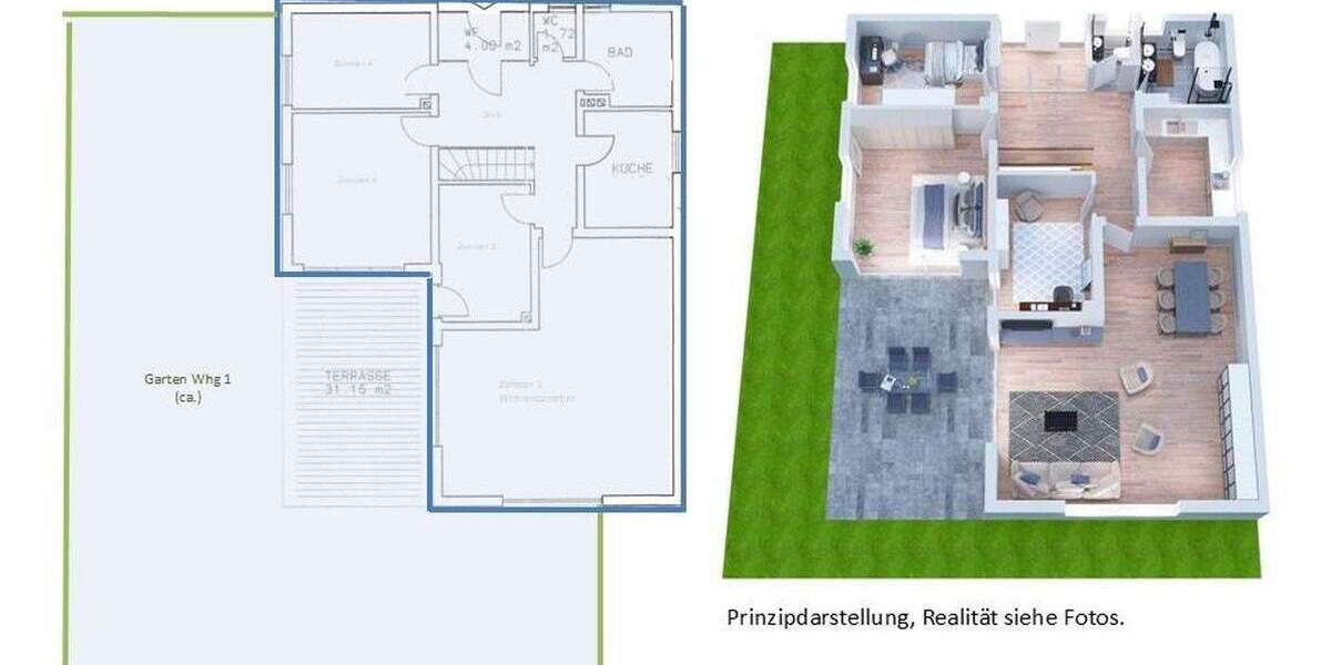 Gartenwohnung, frisch renoviert mit neuer Heiztechnik, 4+2 Zimmer 6 zimmer