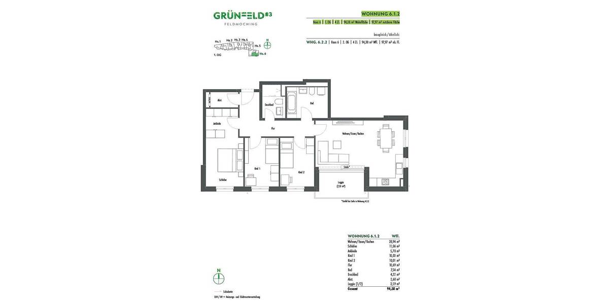 Etagenwohnung München Feldmoching-Hasenbergl - 4 Zimmer, 94 m&sup2;, 899.000&euro; | Angebot:26358388