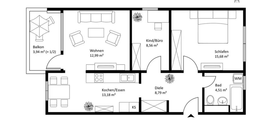 Etagenwohnung München Aubing-Lochhausen-Langwied - 3 Zimmer, 68 m&sup2;, 535.000&euro; | Angebot:26421669