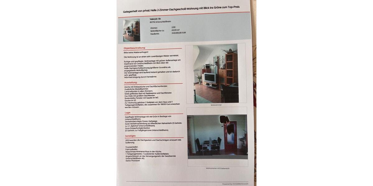 Dachgeschoßwohnung Unterschleißheim - 2 Zimmer, 45 m&sup2;, 229.000&euro; | Angebot:26822045
