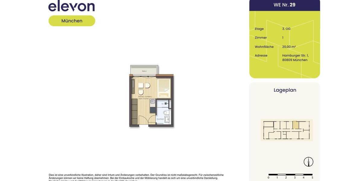 Etagenwohnung München Am Riesenfeld - 1 Zimmer, 20 m&sup2;, 819&euro; | Angebot:26491409
