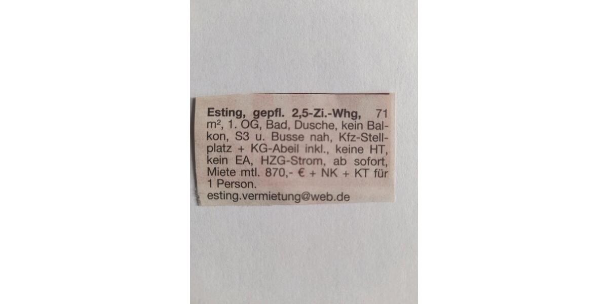 2,5 Wohnung für 1 Person im 1. OG ohne Balkon 2 zimmer