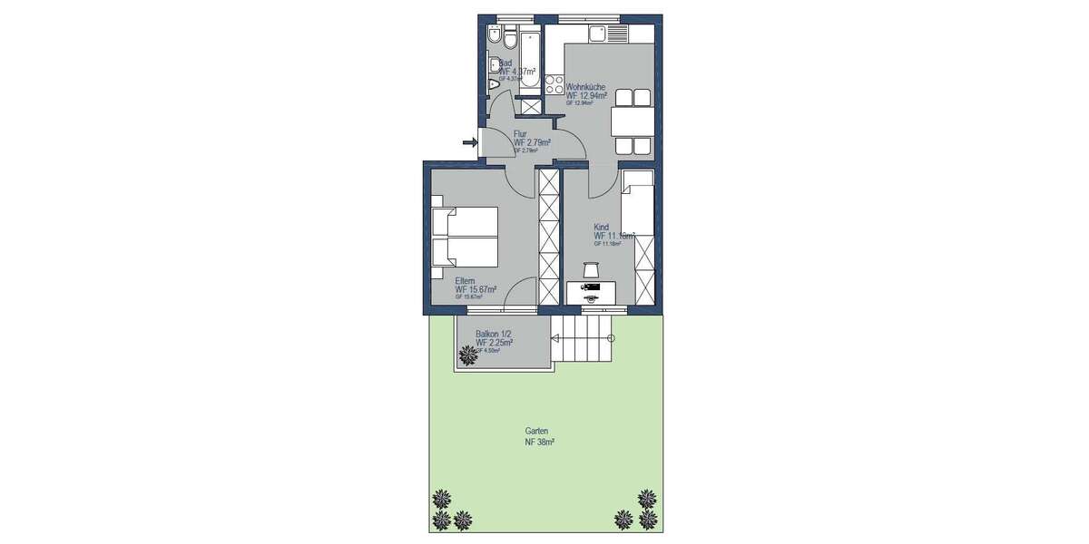 Etagenwohnung München Allach-Untermenzing - 2 Zimmer, 51 m&sup2;, 339.900&euro; | Angebot:27719882
