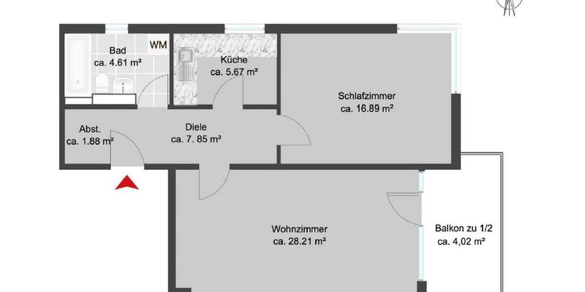 Sofort verfügbar! - Schöne, helle 2-Zimmer-Wohnung mit Tageslichtbad und Balkon sowie Tiefgarage 2 zimmer