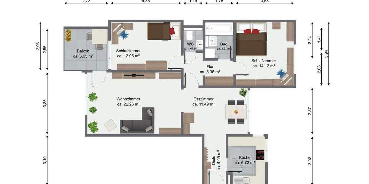 Etagenwohnung Ottobrunn - 3 Zimmer, 80 m&sup2;, 489.000&euro; | Angebot:25698589