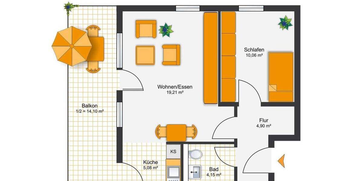 Etagenwohnung München Trudering-Riem - 2 Zimmer, 51 m&sup2;, 399.000&euro; | Angebot:26190526