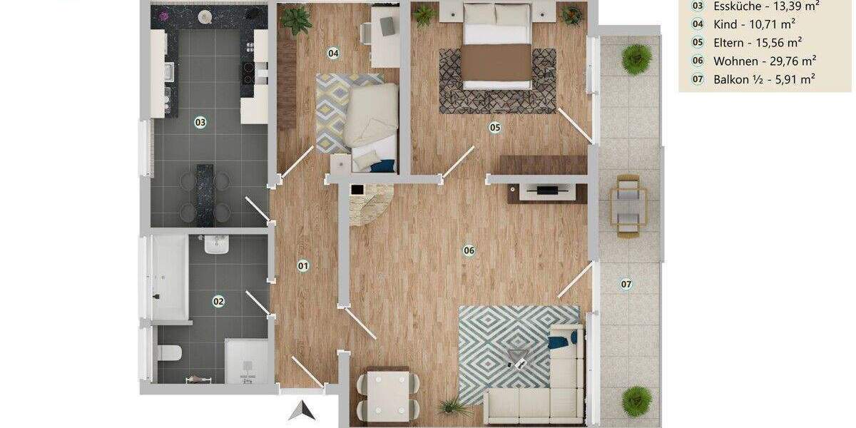 Etagenwohnung Planegg - 3 Zimmer, 90 m&sup2;, 630.000&euro; | Angebot:25837006