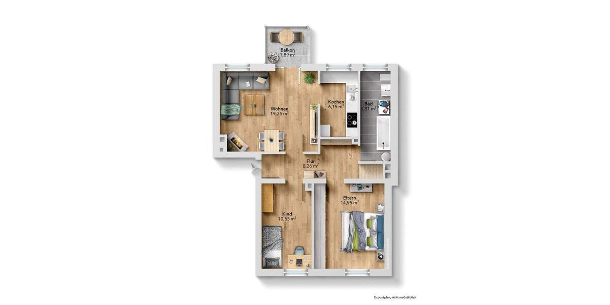 Etagenwohnung Dachau - 3 Zimmer, 66 m&sup2;, 349.000&euro; | Angebot:25664006