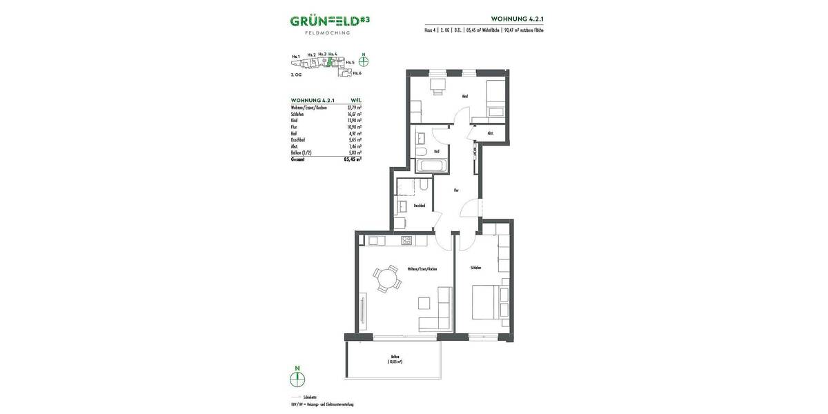 Etagenwohnung München Feldmoching-Hasenbergl - 3 Zimmer, 85 m&sup2;, 772.000&euro; | Angebot:26358385